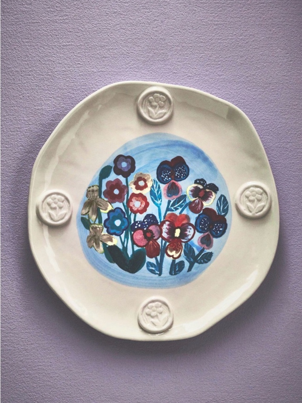 Francesca Kaye for Anthropologie Dessert Plate in Blue Floral Pattern